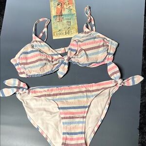 Striped Bikini Set with Knotted Details